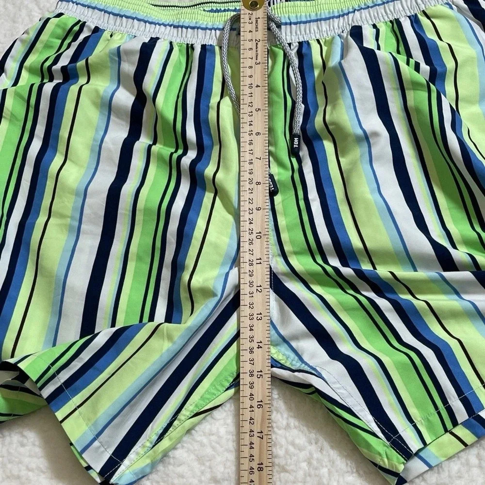 Tom & Teddy Swim Trunks Mens XXL Striped Polyester Green Blue Striped